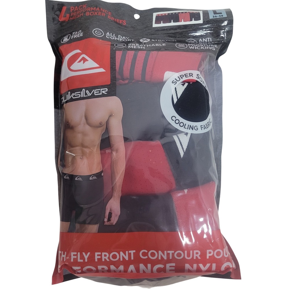Quiksilver 4 Pack Performance Mesh Boxer Briefs Mens Large Black Red 4MB3558QS6